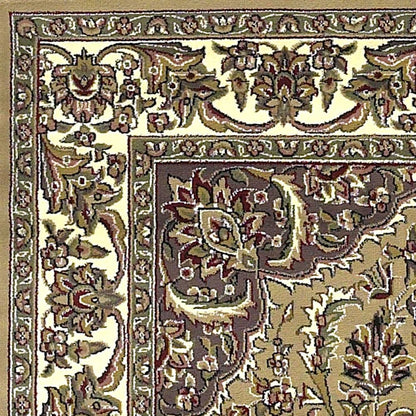 8' Beige And Ivory Floral Runner Rug
