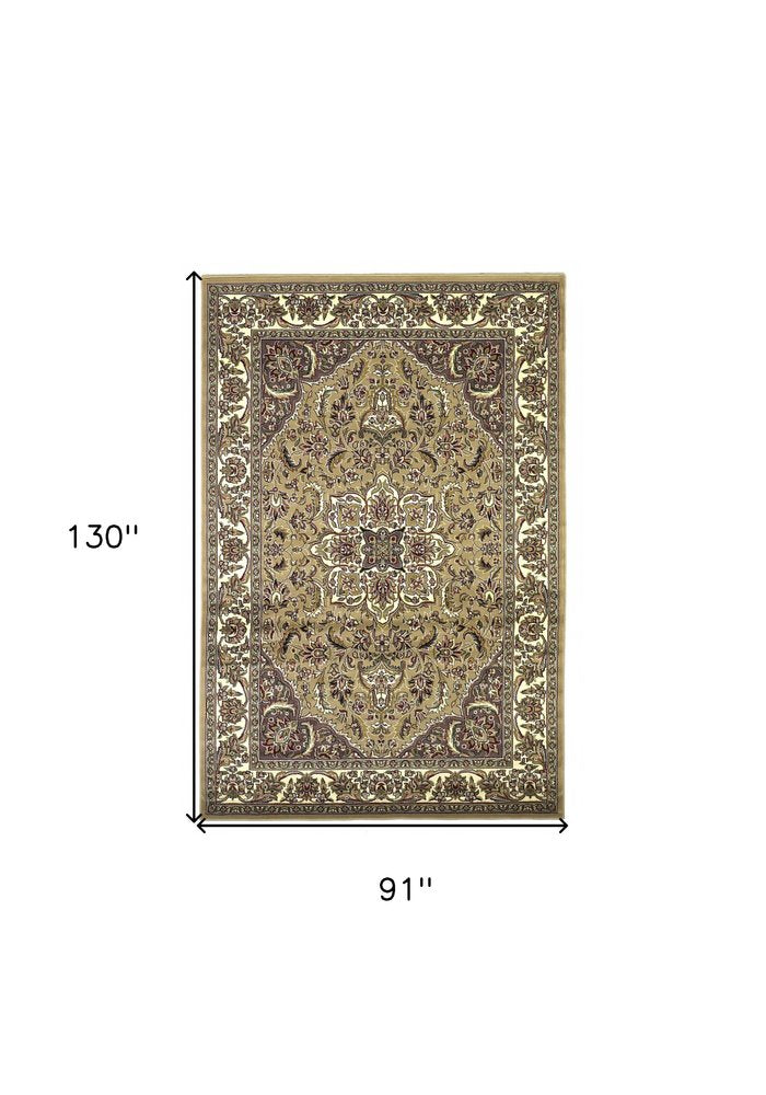 8' Beige And Ivory Floral Runner Rug