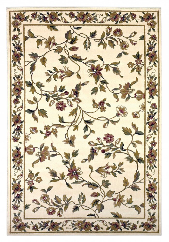 8' X 11' Ivory Green And Red Floral Vines Area Rug