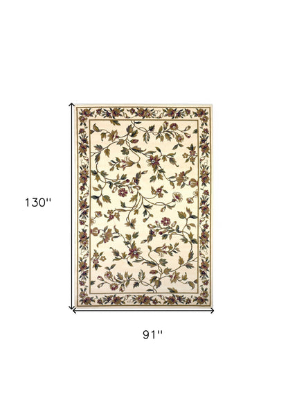 8' Ivory Green and Red Floral Vines Runner Rug