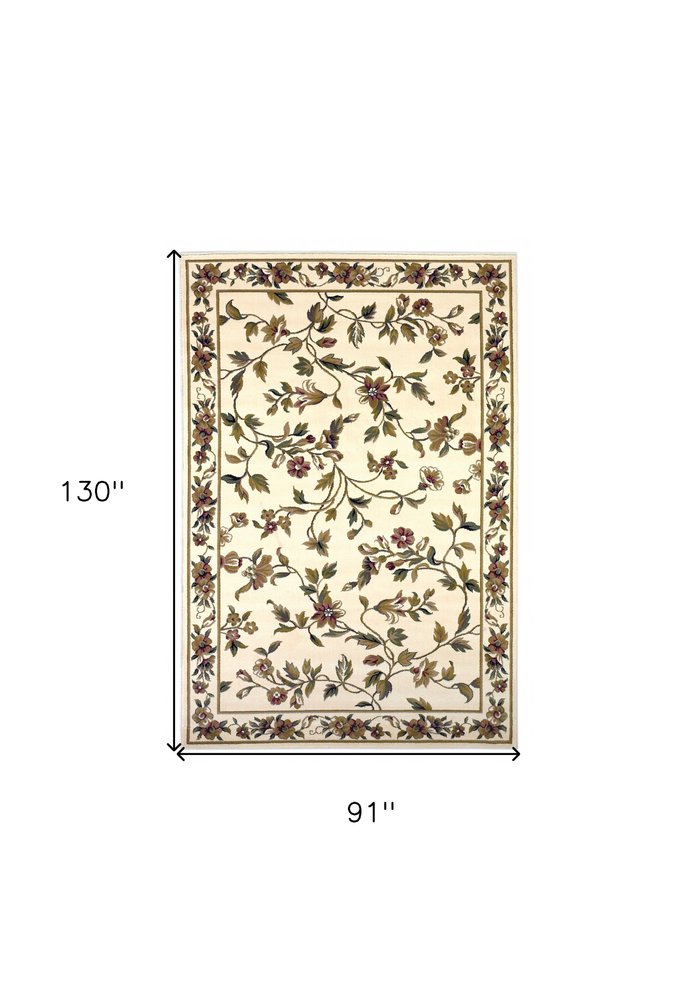 8' X 11' Ivory Green And Red Floral Vines Area Rug