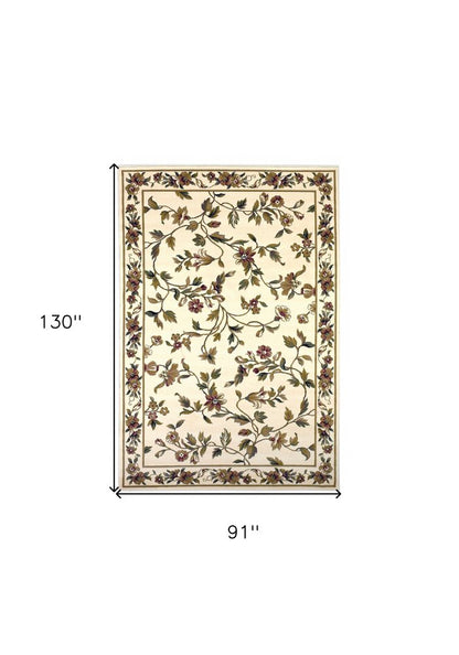 8' X 11' Ivory Green And Red Floral Vines Area Rug