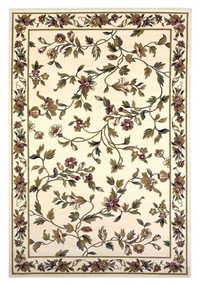 8' X 11' Ivory Green And Red Floral Vines Area Rug