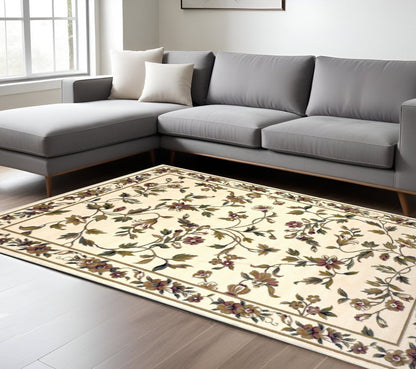3' X 5' Ivory Green And Red Floral Vines Area Rug