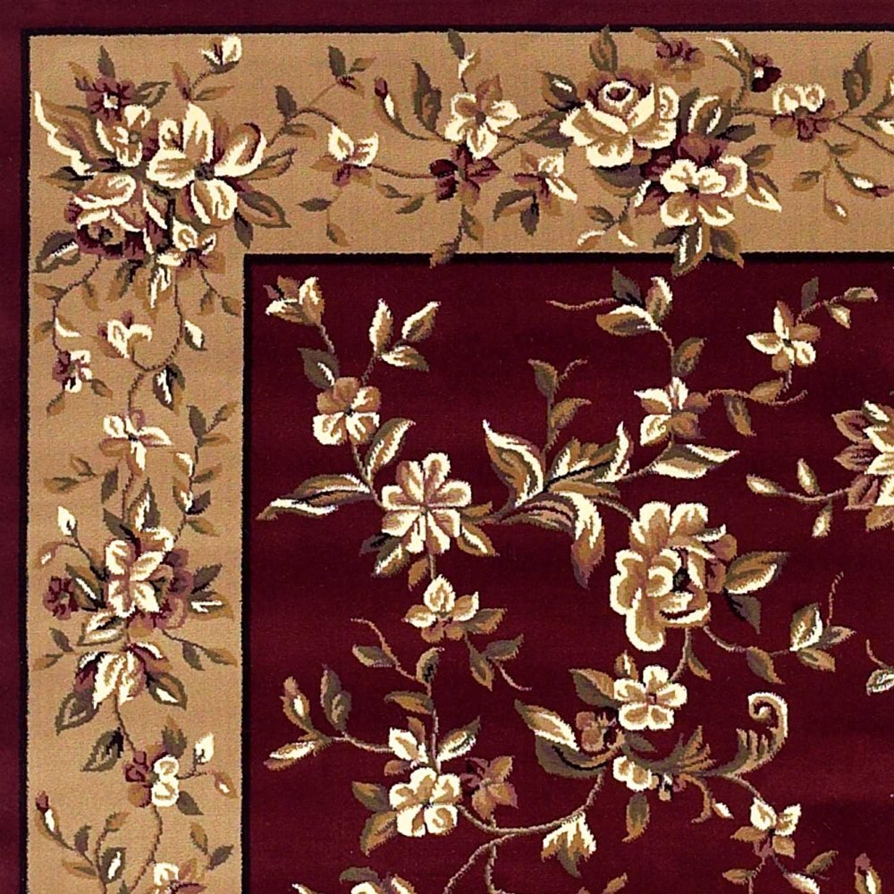 8' X 11' Red And Beige Floral Vines Area Rug