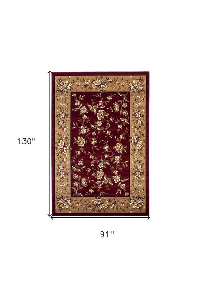 8' X 11' Red And Beige Floral Vines Area Rug