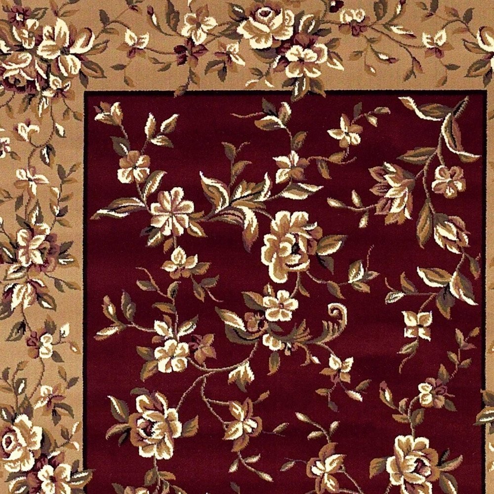 8' X 11' Red And Beige Floral Vines Area Rug