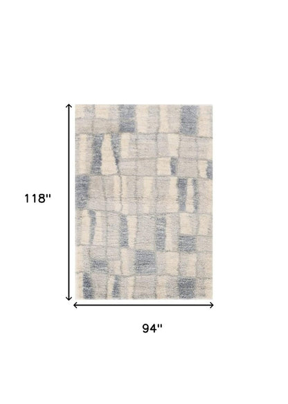 4' X 6' Ivory And Blue Abstract Geometric Distressed Area Rug