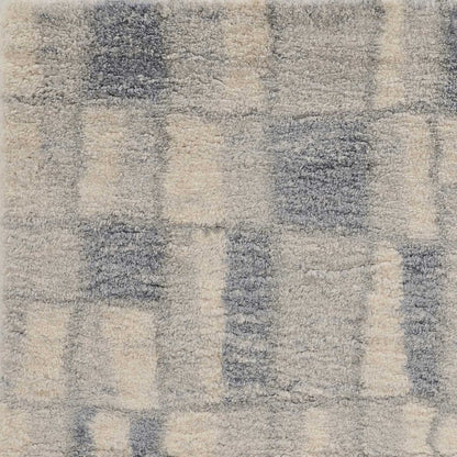 4' X 6' Ivory And Blue Abstract Geometric Distressed Area Rug