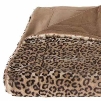 50" X 70" Brown and Black Faux Fur Leopard Plush Throw Blanket