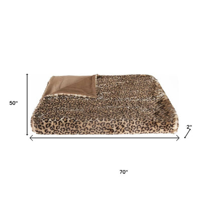 50" X 70" Brown and Black Faux Fur Leopard Plush Throw Blanket