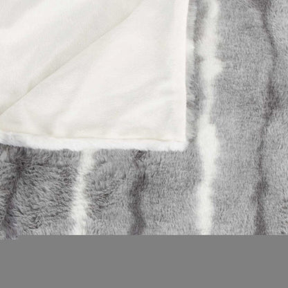 50" X 70" Gray and White Faux Fur Striped Plush Throw Blanket