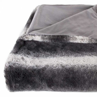 50" X 70" Gray and White Faux Fur Striped Plush Throw Blanket