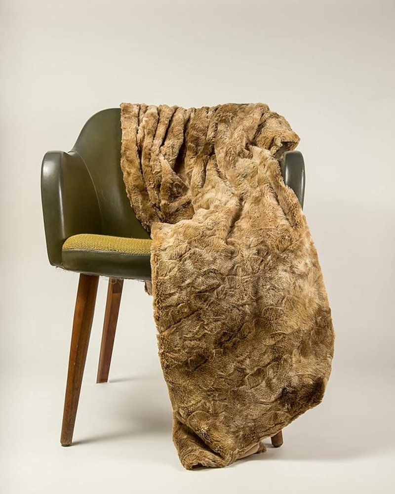 50" X 70" Taupe and Ivory Faux Fur Plush Throw Blanket