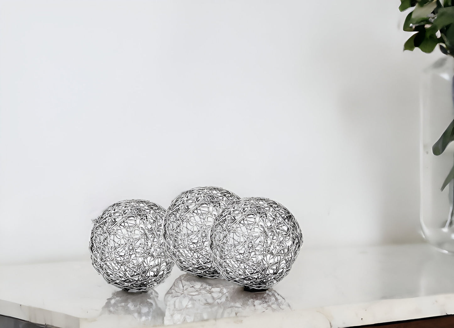 Set of Three 5" Nickel Iron Decorative Orb Tabletop Sculptures