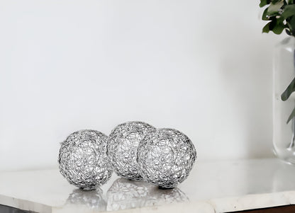 Set of Three 5" Nickel Iron Decorative Orb Tabletop Sculptures