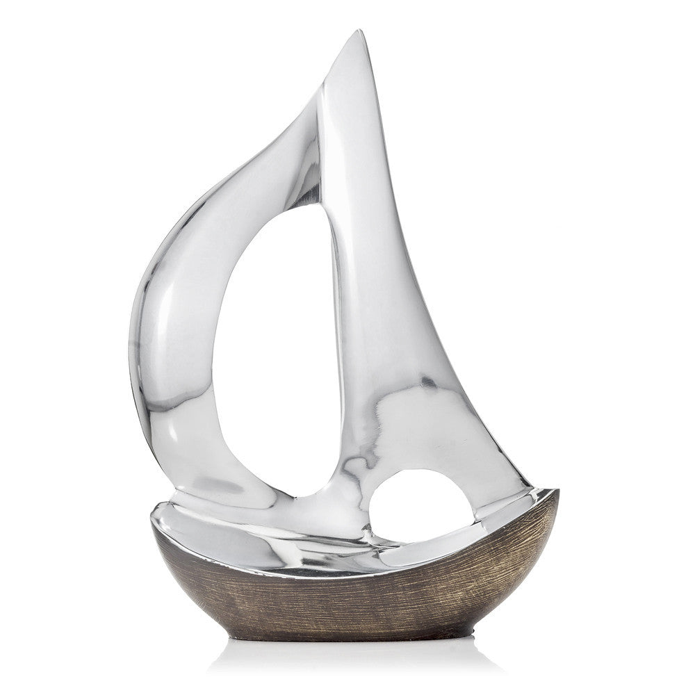 12" Brown and Silver Buffed Aluminum Sailboat Tabletop Sculpture