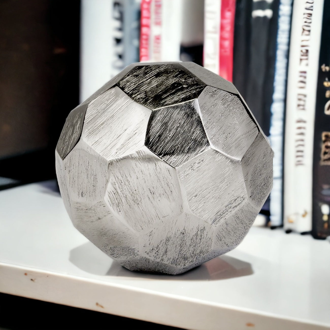 4" Silver Rough Hewn Faceted Sphere