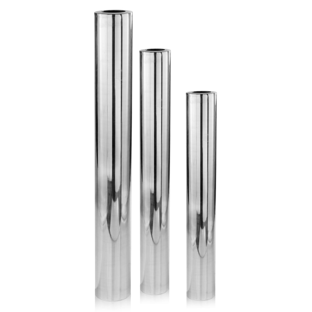 56" Silver Aluminum Cylinder Table Vase