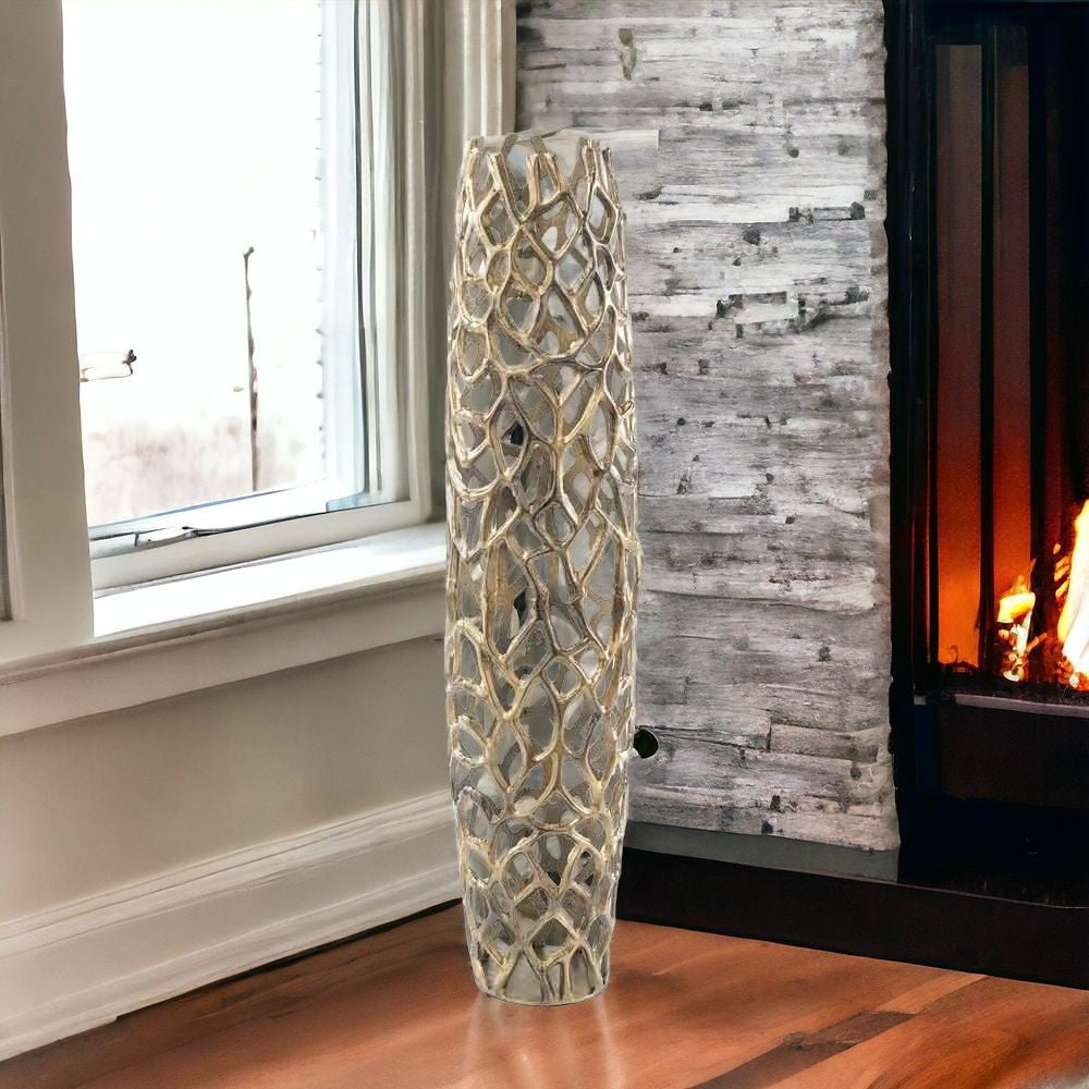 40" Aluminum Gold Twigs Cylinder Floor Vase