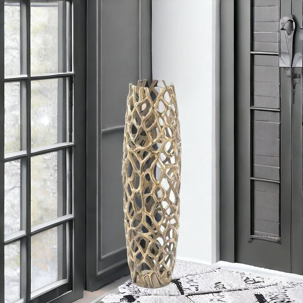 40" Aluminum Gold Twigs Cylinder Floor Vase