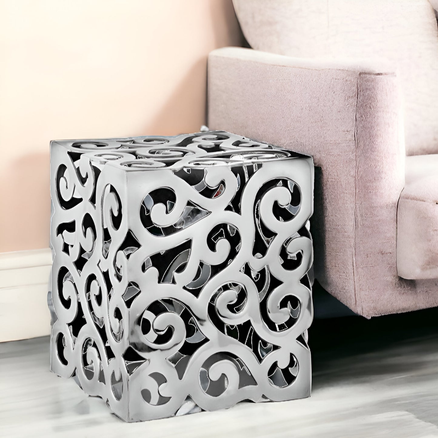 17" Silver Aluminum Square End Table