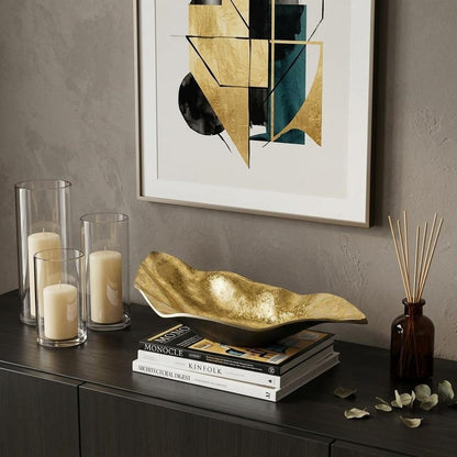 18" Gold Modern Wavy Aluminum Centerpiece Bowl