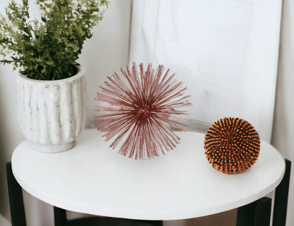 8" Red Spiked Iron Decorative Orb Tabletop Sculpture