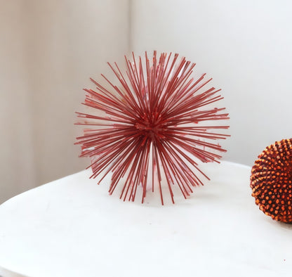 8" Red Spiked Iron Decorative Orb Tabletop Sculpture