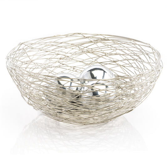 12" Silver Aluminum Abstract Wire Round Centerpiece Bowl