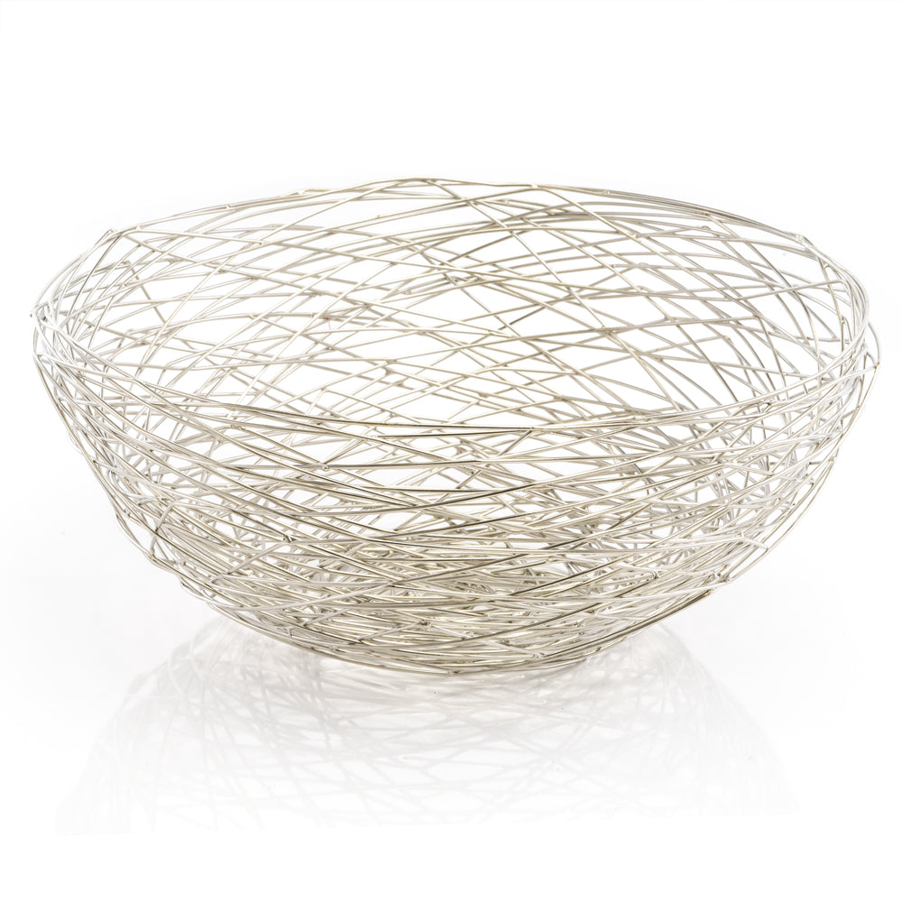 12" Silver Aluminum Abstract Wire Round Centerpiece Bowl