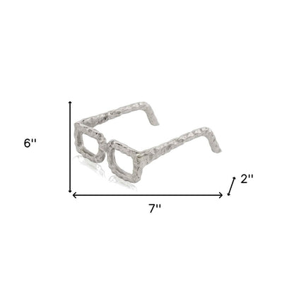 7" Silver Aluminum Textured Square Eyeglasses Tabletop Sculpture