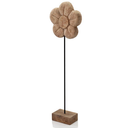 33" Natural and Black Solid Wood Daisy Tabletop Sculpture