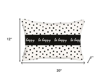12" X 20" Black And White Lumbar Be Happy Polka Dot Throw Pillow Cover