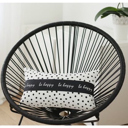 12" X 20" Black And White Lumbar Be Happy Polka Dot Throw Pillow Cover