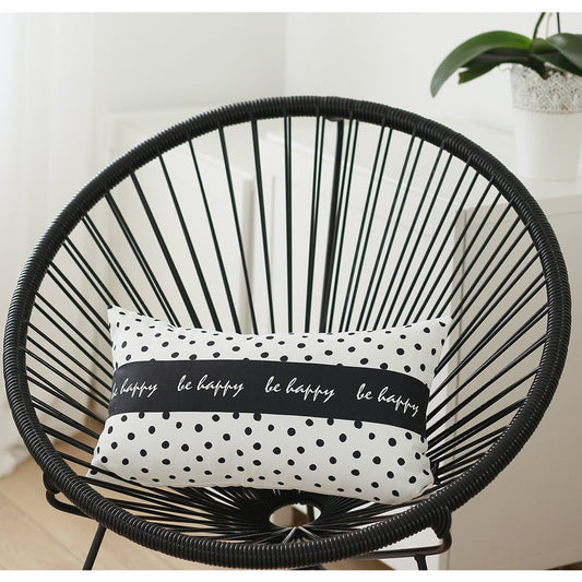 12" X 20" Black And White Lumbar Be Happy Polka Dot Throw Pillow Cover