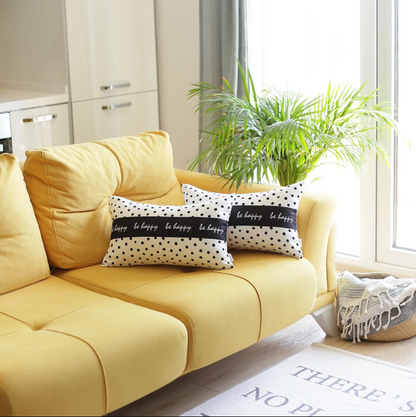 12" X 20" Black And White Lumbar Be Happy Polka Dot Throw Pillow Cover