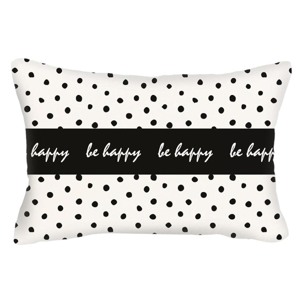 12" X 20" Black And White Lumbar Be Happy Polka Dot Throw Pillow Cover