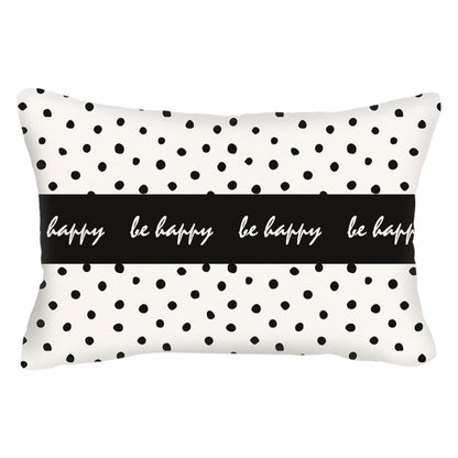 12" X 20" Black And White Lumbar Be Happy Polka Dot Throw Pillow Cover