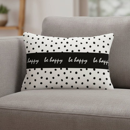 12" X 20" Black And White Lumbar Be Happy Polka Dot Throw Pillow Cover