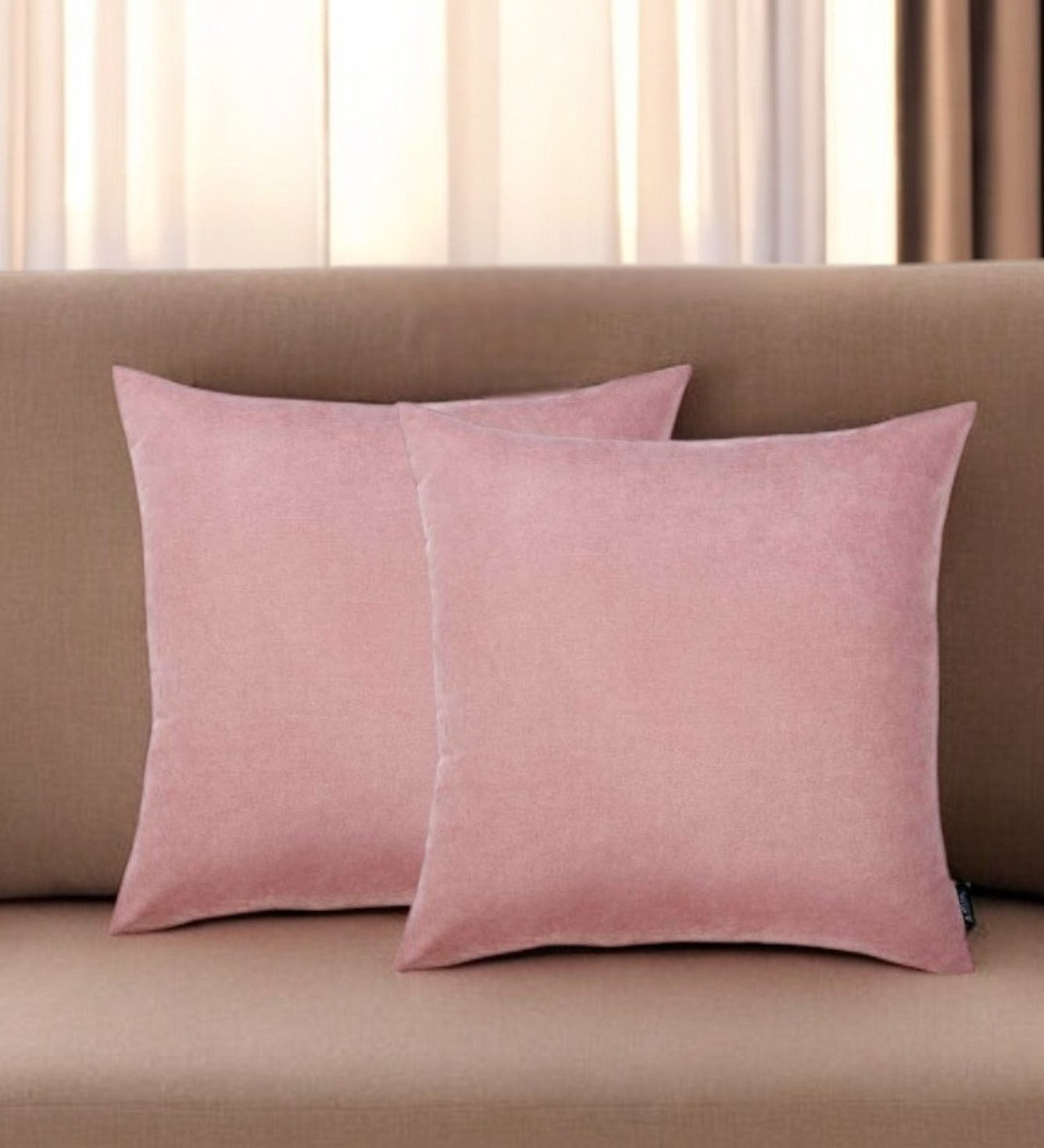 Set Of 2 Light Pink Brushed Twill Decorative Throw Pillow Covers