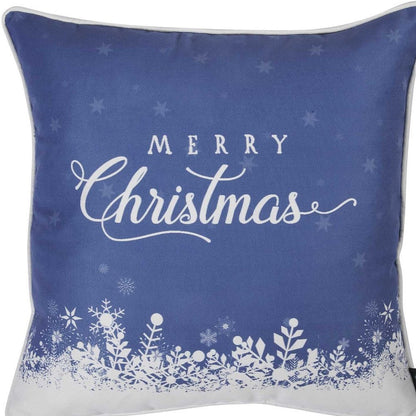 18" Blue And White Merry Christmas Snowflakes Throw Pillow Cover