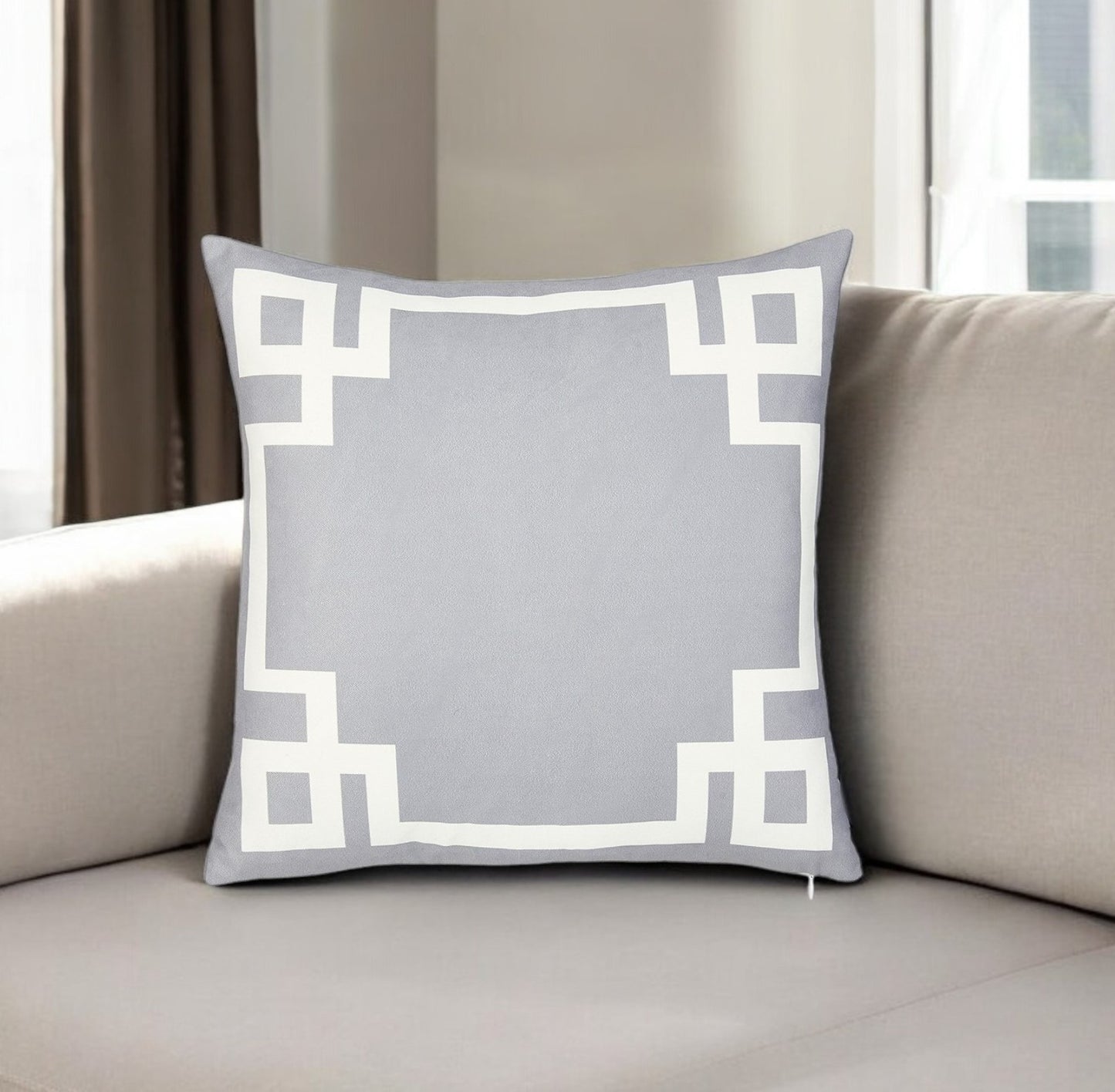 18" Light Grey And White Geometric Decorative Throw Pillow Cover