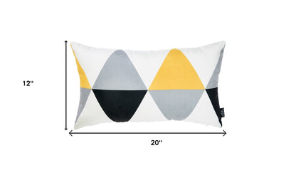 12" X 20" Yellow and White Polyester Pillow Cover