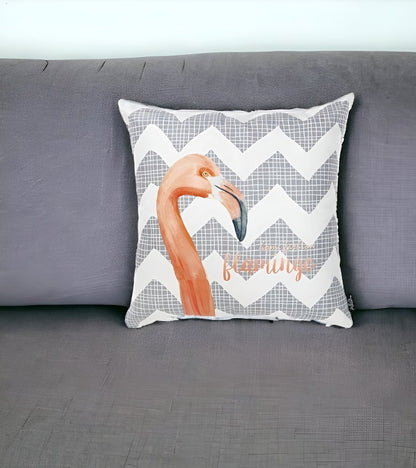 18" Gray and White Fabrc Throw Pillow Cover