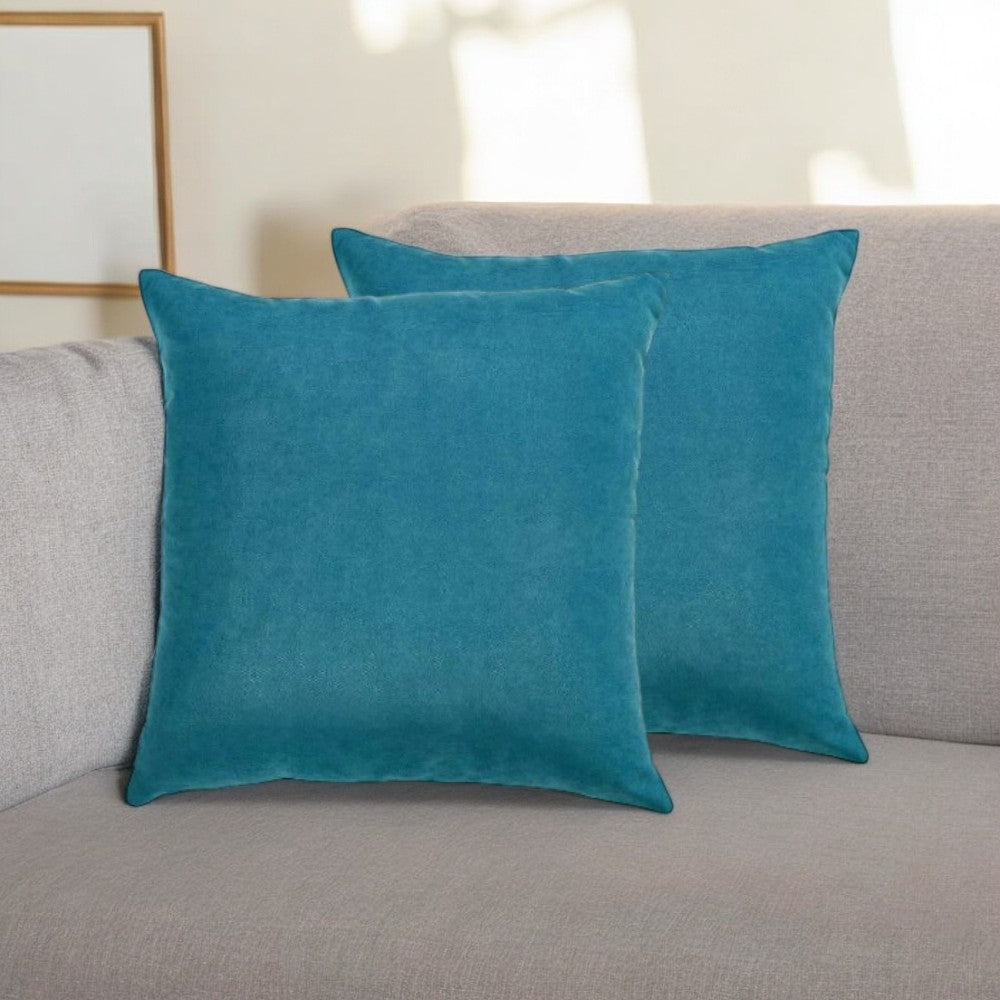 Set of Two 18" Teal Blue Brushed Twill Throw Pillow Covers