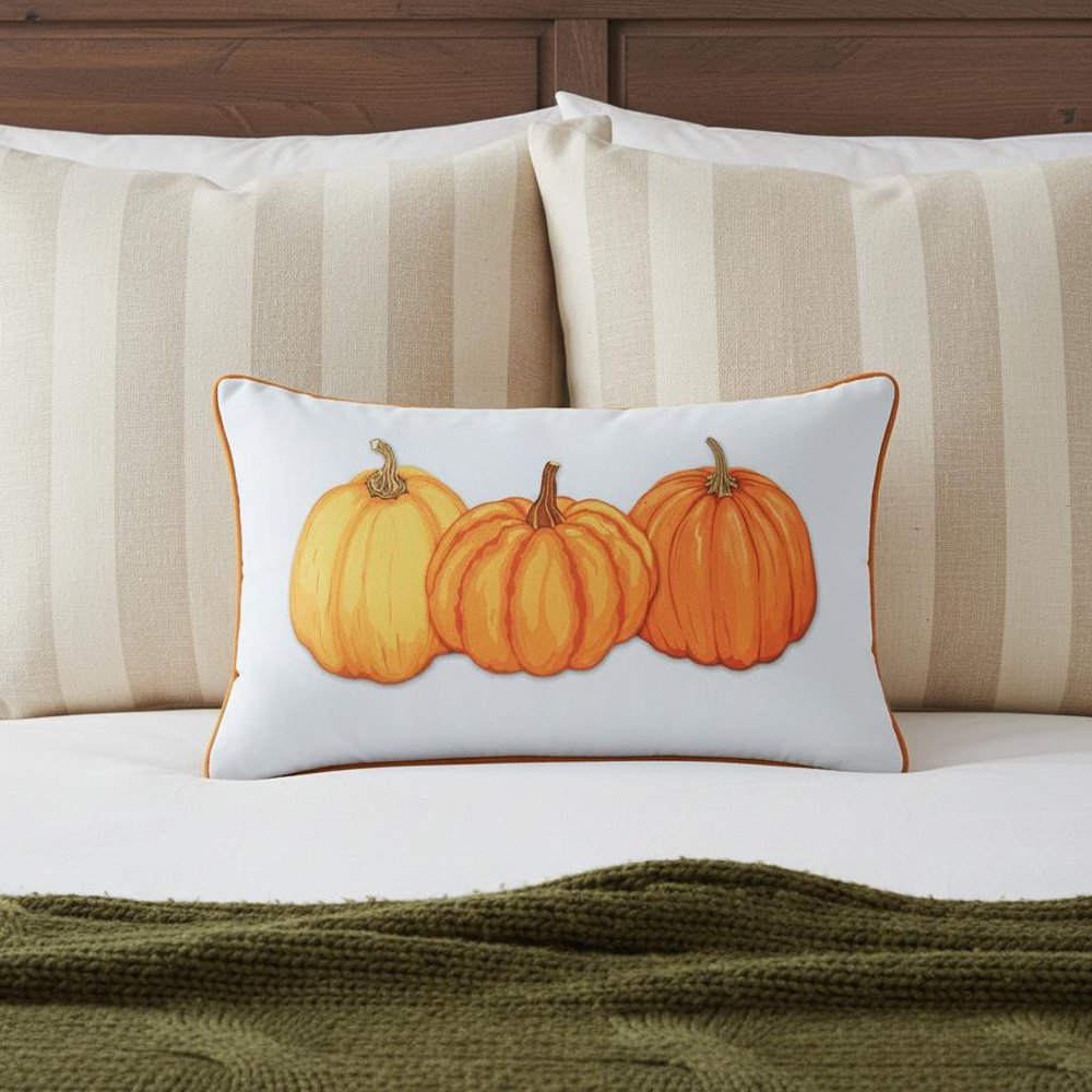 Pumpkin Trio Lumbar Decorative Throw Pillow Cover
