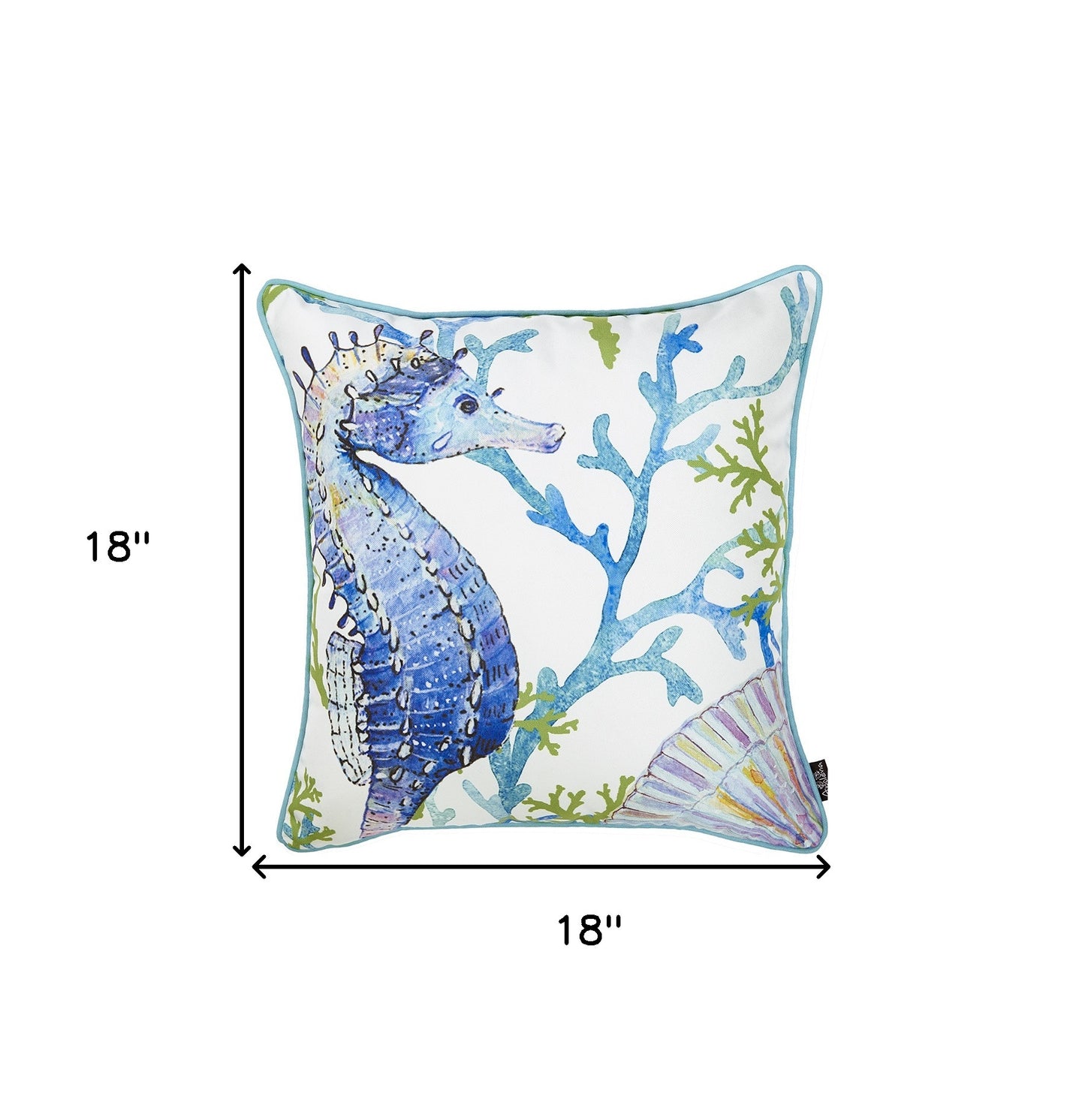 18" White Blue And Green Seahorse Decorative Throw Pillow Cover