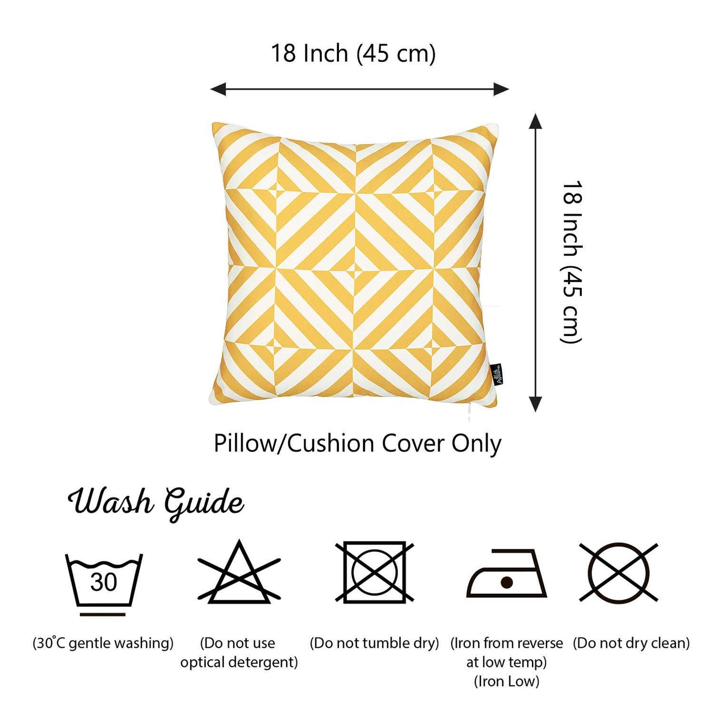 18" Yellow and White Throw Pillow Cover