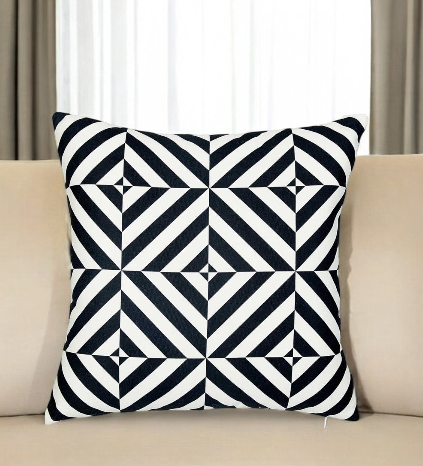 18" Black and White Geometric Throw Pillow Cover